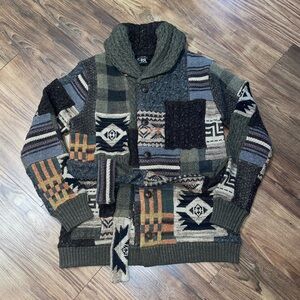 RRL Olive Shawl Collar Belted Cardigan